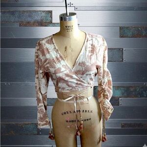 Floral Tie-Waist Wrap Crop Top in Blush